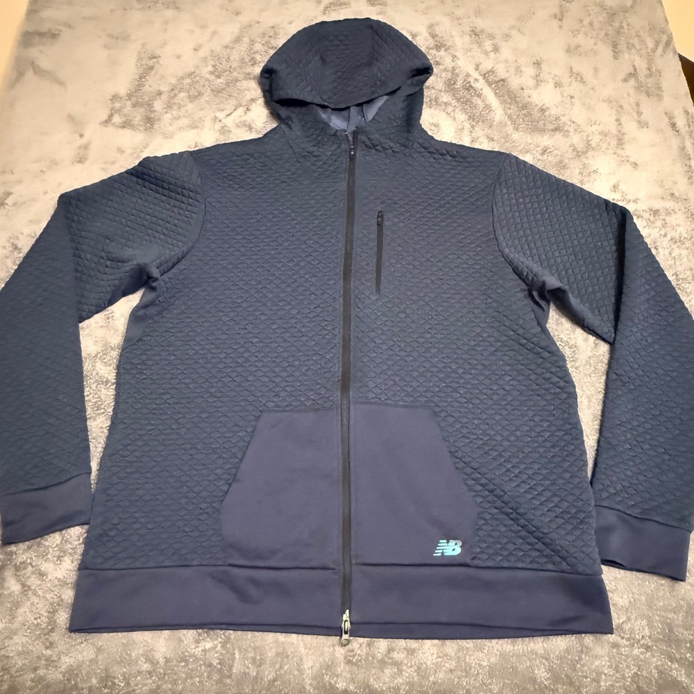 New Balance Men's Quilted Full Zip Hoodie Jacket‎ Navy Blue Size 2XL